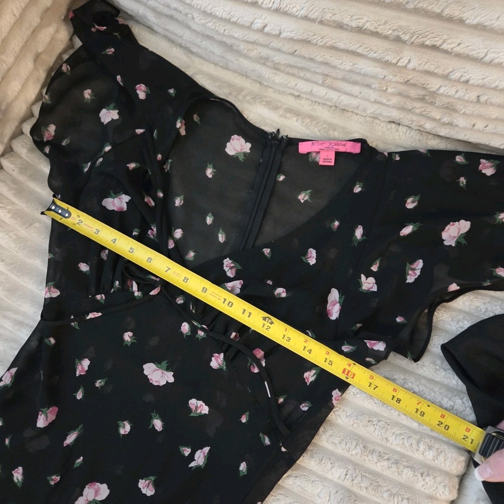 Y2K Betsey Johnson Urban Outfitters S Rosebud Maxi Dress Black Pink With Slip - Picture 4 of 14